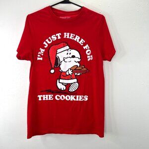 Peanuts Snoopy Christmas T Shirt S Adult Here For the Cookies Cotton Crewneck